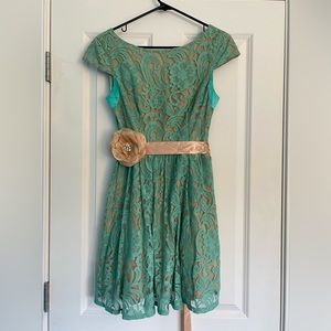 City Triangle Turquoise Lace Dress with Removable Flower Belt